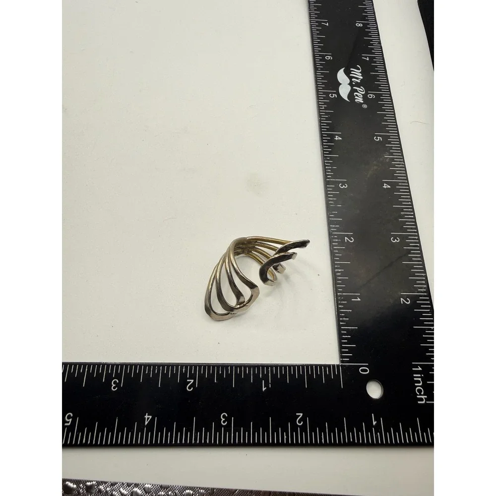 Vintage Modernist Multi Band Cage Ring Silver Tone Statement Sculptural Size 7.5